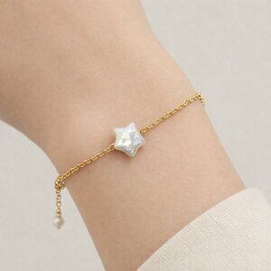 Dainty Star Pearl Bracelet Gold Chain Minimalist Baroque Jewelry Gift